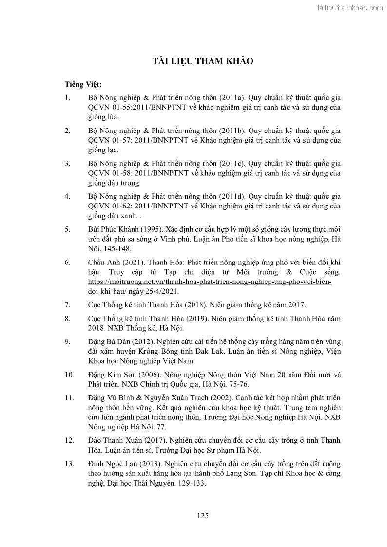 Luận án tiến sĩ khoa học cây trồng Nghiên cứu hiện trạng và cải tiến hệ thống cây trồng trên vùng đất ven biển tỉnh Thanh Hóa - 12 Trang 141