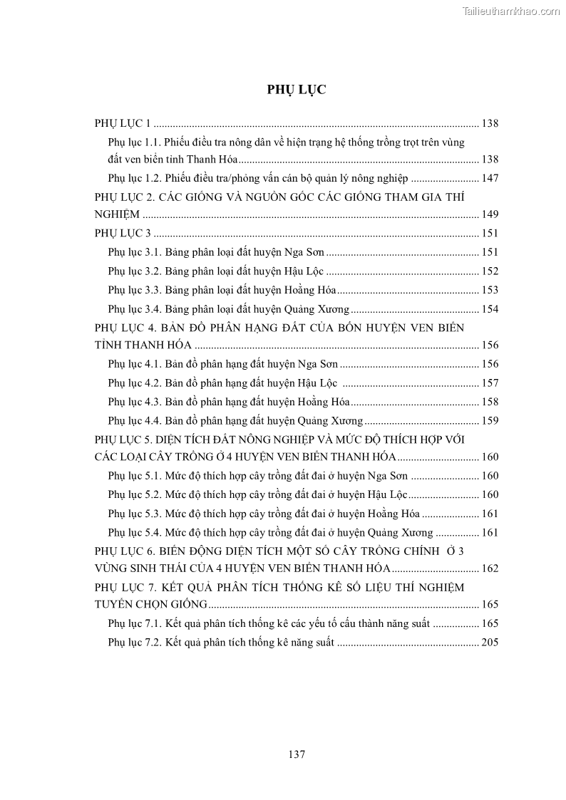 Luận án tiến sĩ khoa học cây trồng Nghiên cứu hiện trạng và cải tiến hệ thống cây trồng trên vùng đất ven biển tỉnh Thanh Hóa - 13 Trang 153