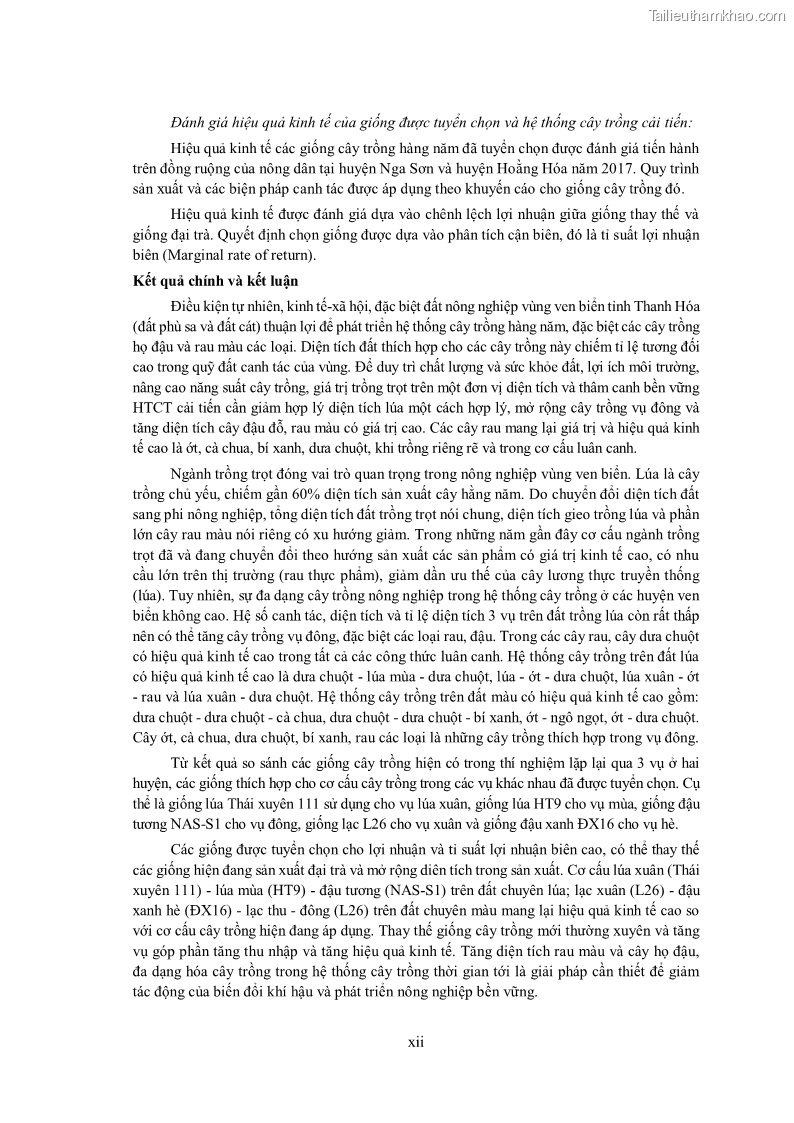 Luận án tiến sĩ khoa học cây trồng Nghiên cứu hiện trạng và cải tiến hệ thống cây trồng trên vùng đất ven biển tỉnh Thanh Hóa - 2 Trang 14