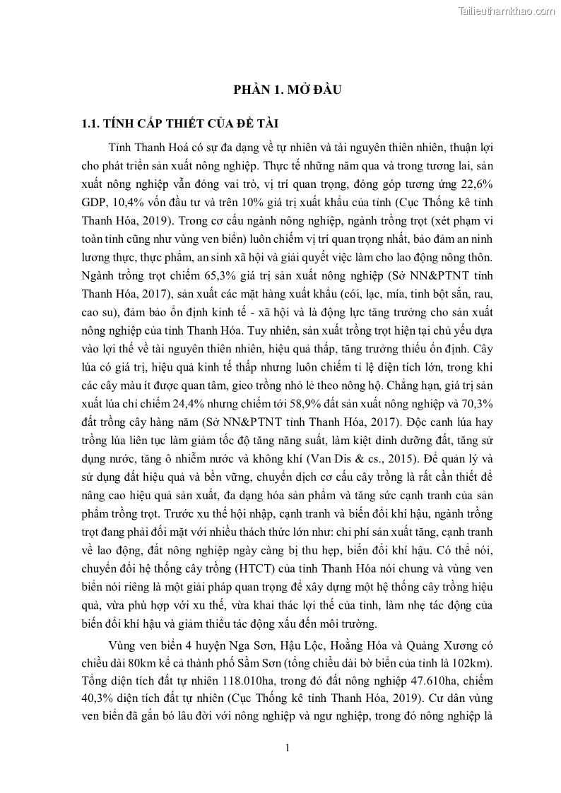 Luận án tiến sĩ khoa học cây trồng Nghiên cứu hiện trạng và cải tiến hệ thống cây trồng trên vùng đất ven biển tỉnh Thanh Hóa - 2 Trang 17