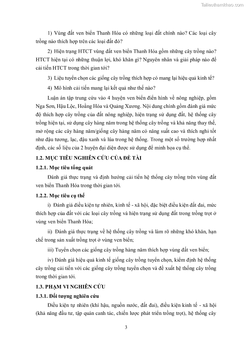 Luận án tiến sĩ khoa học cây trồng Nghiên cứu hiện trạng và cải tiến hệ thống cây trồng trên vùng đất ven biển tỉnh Thanh Hóa - 2 Trang 19