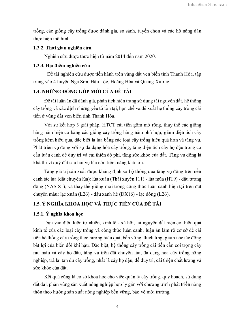 Luận án tiến sĩ khoa học cây trồng Nghiên cứu hiện trạng và cải tiến hệ thống cây trồng trên vùng đất ven biển tỉnh Thanh Hóa - 2 Trang 20