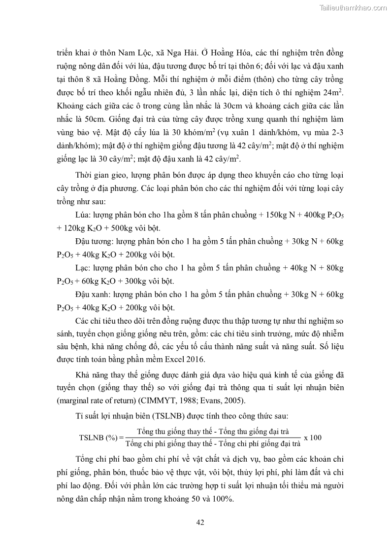 Luận án tiến sĩ khoa học cây trồng Nghiên cứu hiện trạng và cải tiến hệ thống cây trồng trên vùng đất ven biển tỉnh Thanh Hóa - 5 Trang 58