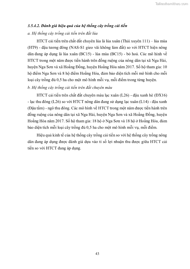 Luận án tiến sĩ khoa học cây trồng Nghiên cứu hiện trạng và cải tiến hệ thống cây trồng trên vùng đất ven biển tỉnh Thanh Hóa - 5 Trang 59