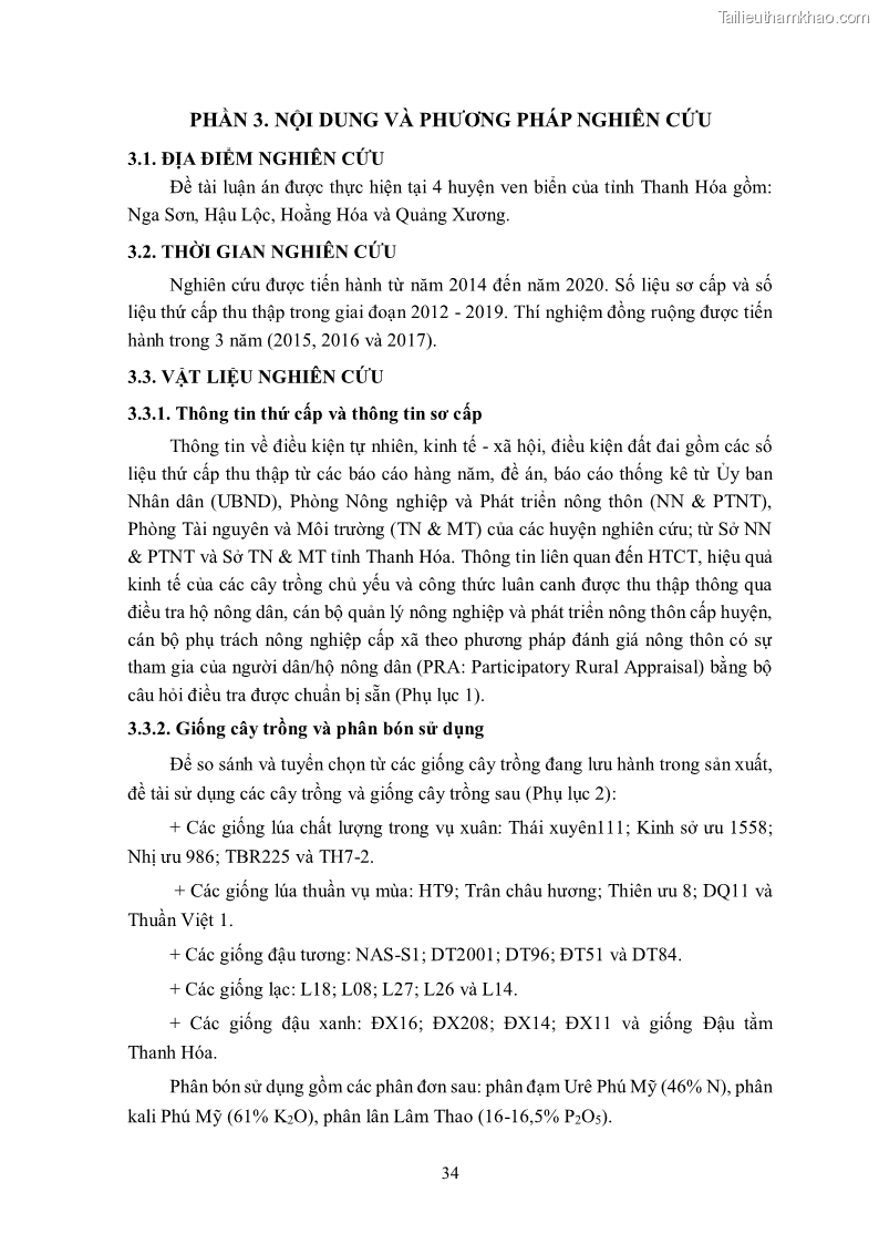 Luận án tiến sĩ khoa học cây trồng Nghiên cứu hiện trạng và cải tiến hệ thống cây trồng trên vùng đất ven biển tỉnh Thanh Hóa - 5 Trang 50