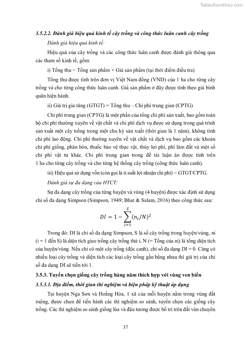 Luận án tiến sĩ khoa học cây trồng Nghiên cứu hiện trạng và cải tiến hệ thống cây trồng trên vùng đất ven biển tỉnh Thanh Hóa - 5 Trang 53