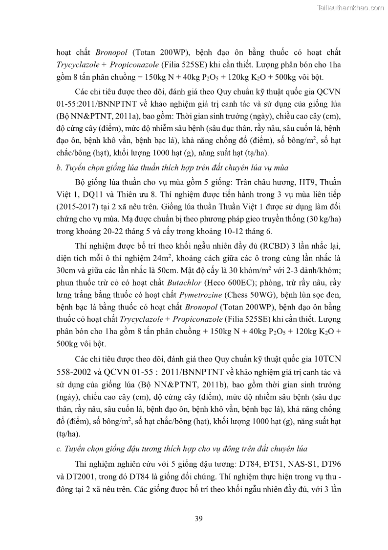 Luận án tiến sĩ khoa học cây trồng Nghiên cứu hiện trạng và cải tiến hệ thống cây trồng trên vùng đất ven biển tỉnh Thanh Hóa - 5 Trang 55