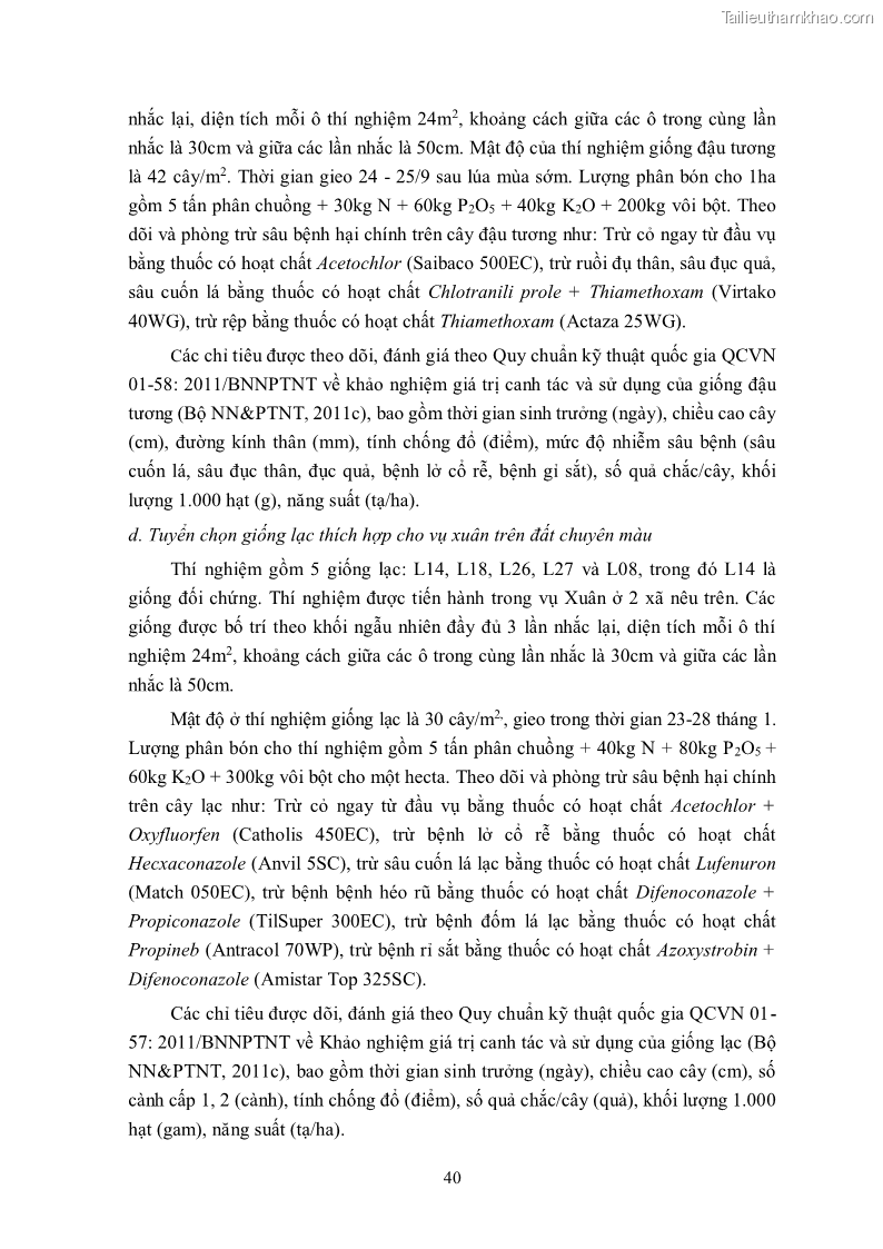 Luận án tiến sĩ khoa học cây trồng Nghiên cứu hiện trạng và cải tiến hệ thống cây trồng trên vùng đất ven biển tỉnh Thanh Hóa - 5 Trang 56