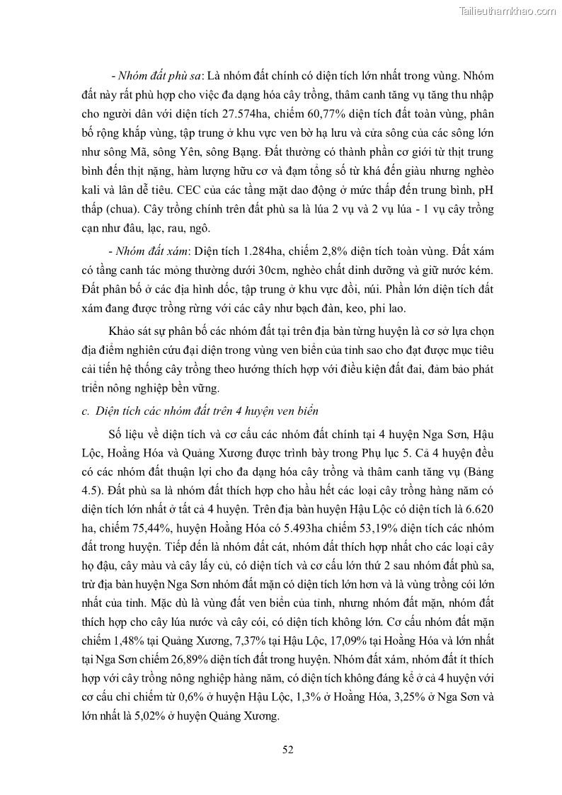 Luận án tiến sĩ khoa học cây trồng Nghiên cứu hiện trạng và cải tiến hệ thống cây trồng trên vùng đất ven biển tỉnh Thanh Hóa - 6 Trang 68