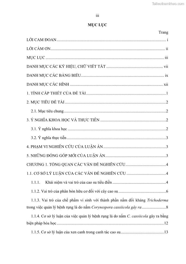 Luận án tiến sĩ khoa học cây trồng Nghiên cứu một số biện pháp kỹ thuật canh tác phù hợp cho cây cao su tiểu điền tại Thừa Thiên Huế - 1 Trang 5