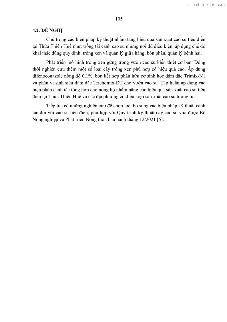 Luận án tiến sĩ khoa học cây trồng Nghiên cứu một số biện pháp kỹ thuật canh tác phù hợp cho cây cao su tiểu điền tại Thừa Thiên Huế - 10 Trang 119