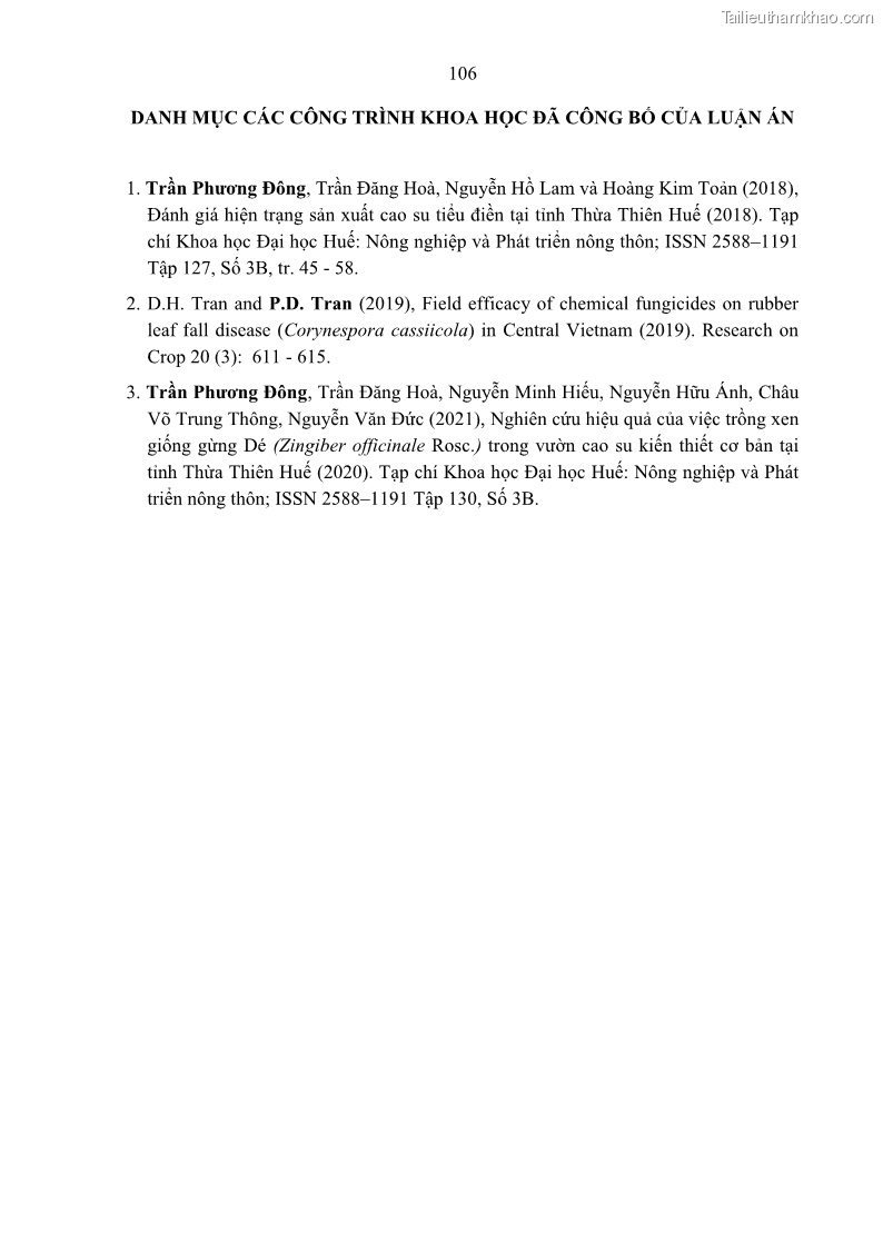 Luận án tiến sĩ khoa học cây trồng Nghiên cứu một số biện pháp kỹ thuật canh tác phù hợp cho cây cao su tiểu điền tại Thừa Thiên Huế - 10 Trang 120