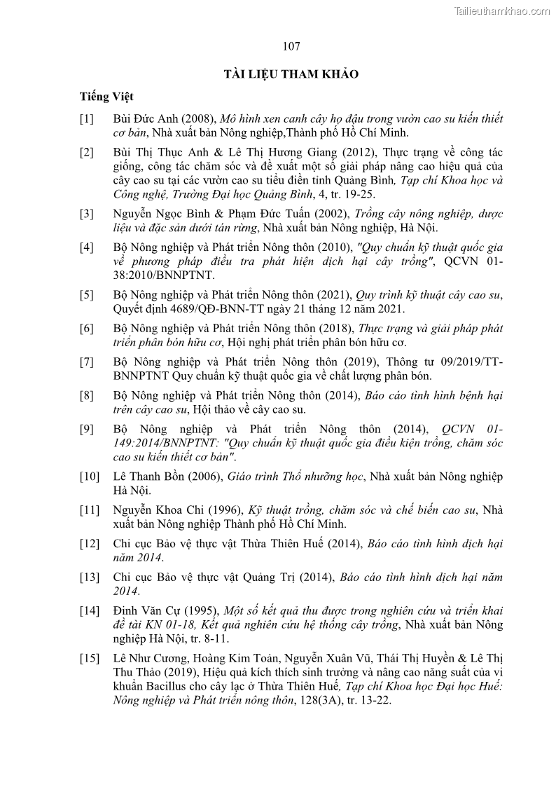 Luận án tiến sĩ khoa học cây trồng Nghiên cứu một số biện pháp kỹ thuật canh tác phù hợp cho cây cao su tiểu điền tại Thừa Thiên Huế - 11 Trang 121
