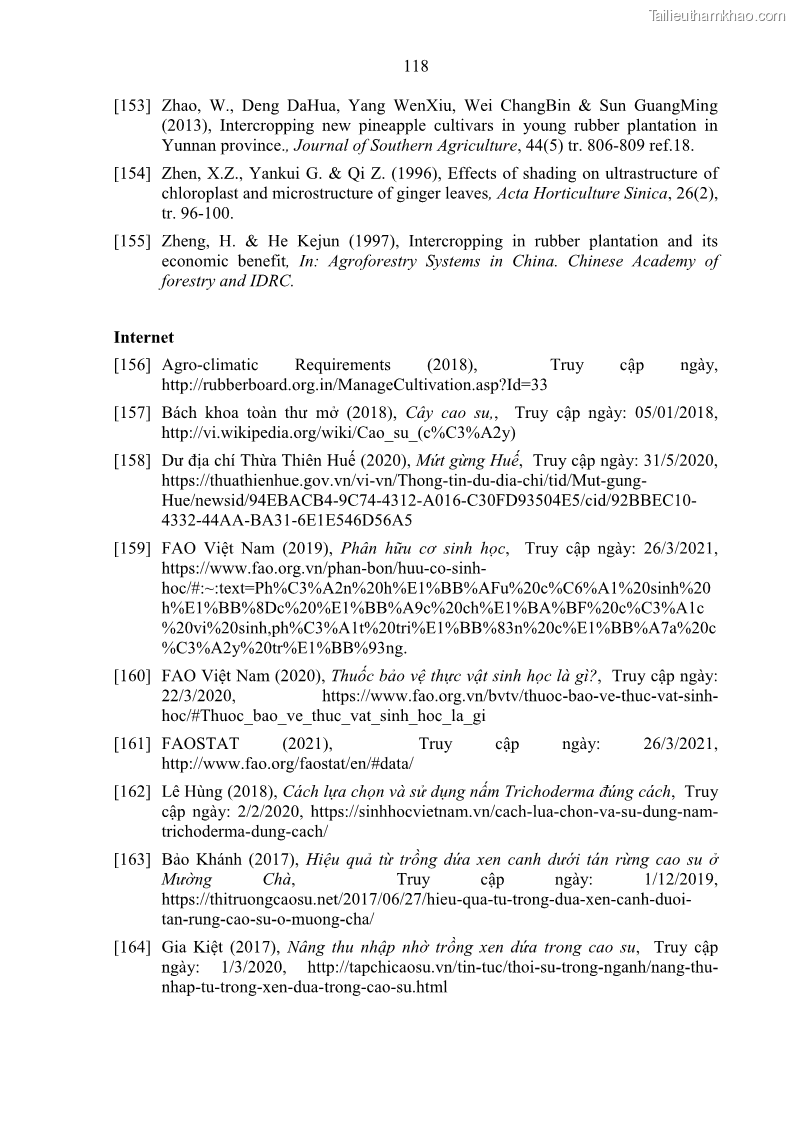Luận án tiến sĩ khoa học cây trồng Nghiên cứu một số biện pháp kỹ thuật canh tác phù hợp cho cây cao su tiểu điền tại Thừa Thiên Huế - 11 Trang 132