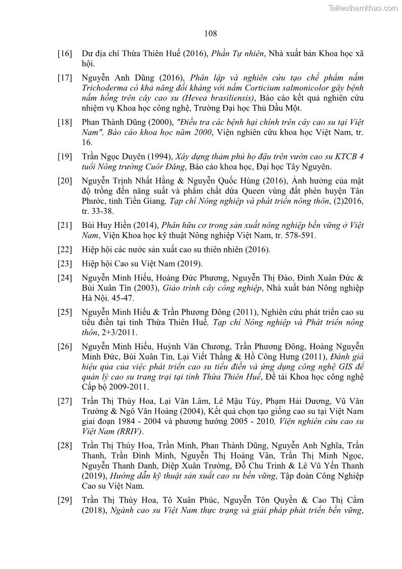 Luận án tiến sĩ khoa học cây trồng Nghiên cứu một số biện pháp kỹ thuật canh tác phù hợp cho cây cao su tiểu điền tại Thừa Thiên Huế - 11 Trang 122