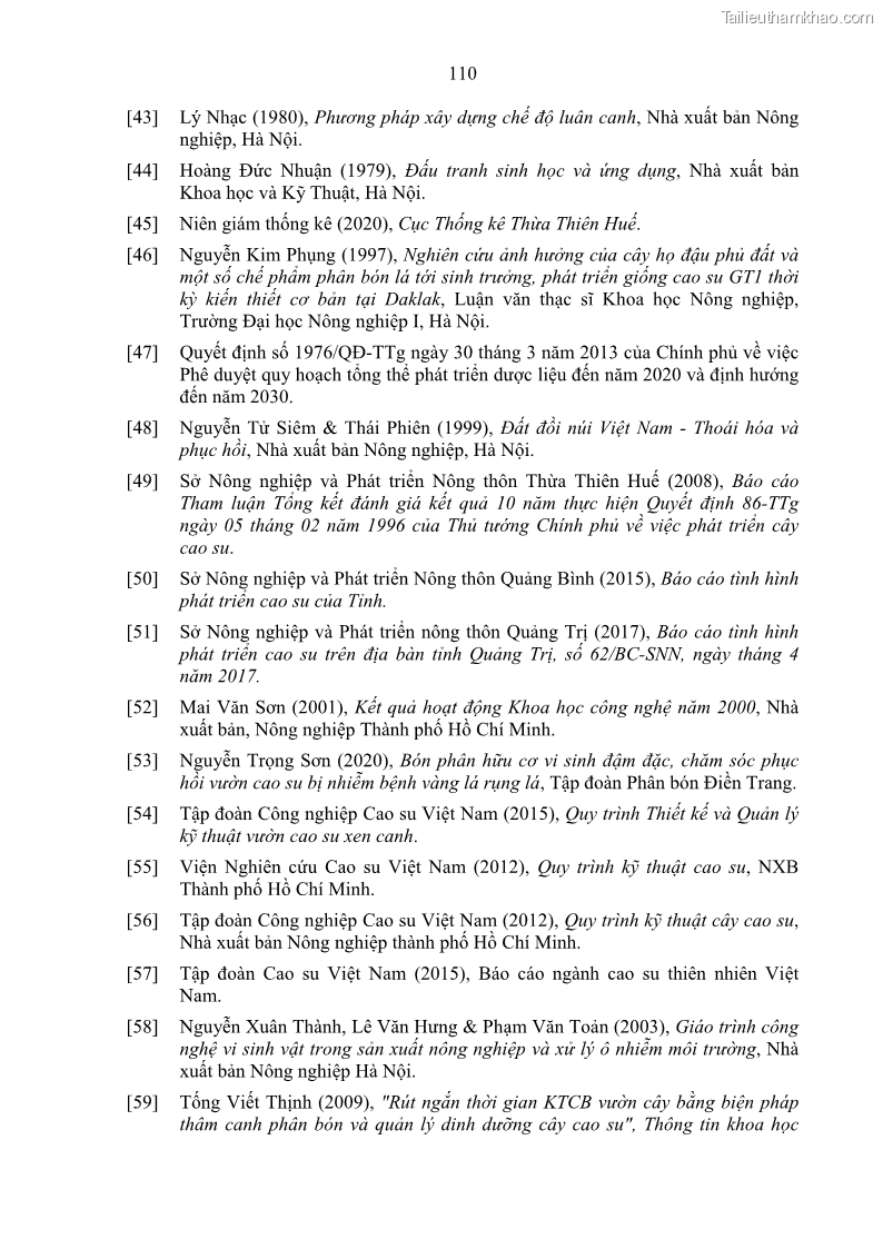 Luận án tiến sĩ khoa học cây trồng Nghiên cứu một số biện pháp kỹ thuật canh tác phù hợp cho cây cao su tiểu điền tại Thừa Thiên Huế - 11 Trang 124