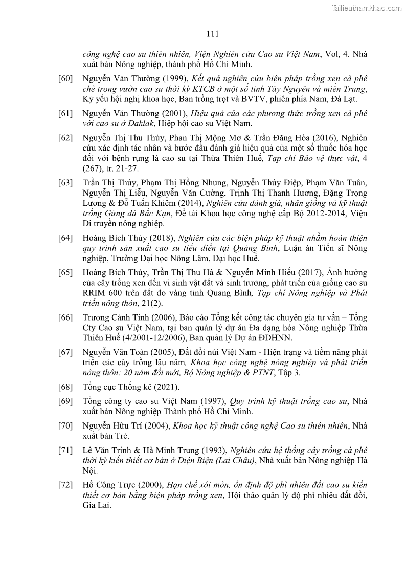 Luận án tiến sĩ khoa học cây trồng Nghiên cứu một số biện pháp kỹ thuật canh tác phù hợp cho cây cao su tiểu điền tại Thừa Thiên Huế - 11 Trang 125