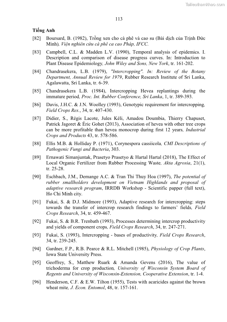 Luận án tiến sĩ khoa học cây trồng Nghiên cứu một số biện pháp kỹ thuật canh tác phù hợp cho cây cao su tiểu điền tại Thừa Thiên Huế - 11 Trang 127