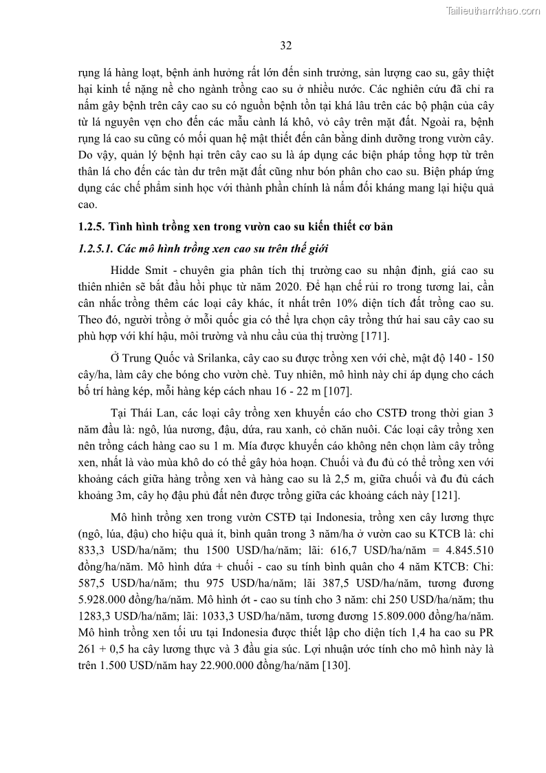 Luận án tiến sĩ khoa học cây trồng Nghiên cứu một số biện pháp kỹ thuật canh tác phù hợp cho cây cao su tiểu điền tại Thừa Thiên Huế - 4 Trang 46