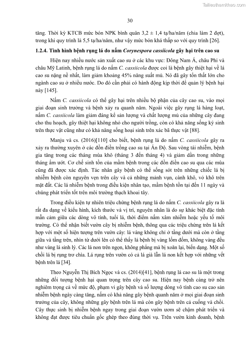 Luận án tiến sĩ khoa học cây trồng Nghiên cứu một số biện pháp kỹ thuật canh tác phù hợp cho cây cao su tiểu điền tại Thừa Thiên Huế - 4 Trang 44