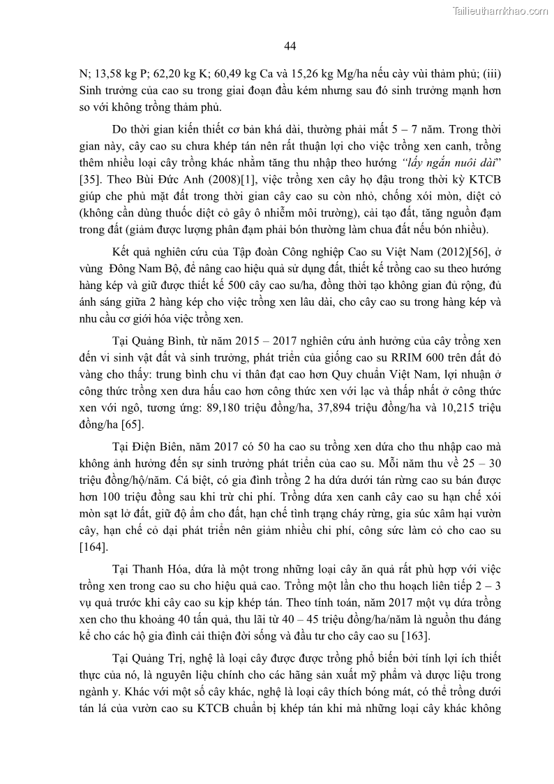 Luận án tiến sĩ khoa học cây trồng Nghiên cứu một số biện pháp kỹ thuật canh tác phù hợp cho cây cao su tiểu điền tại Thừa Thiên Huế - 5 Trang 58
