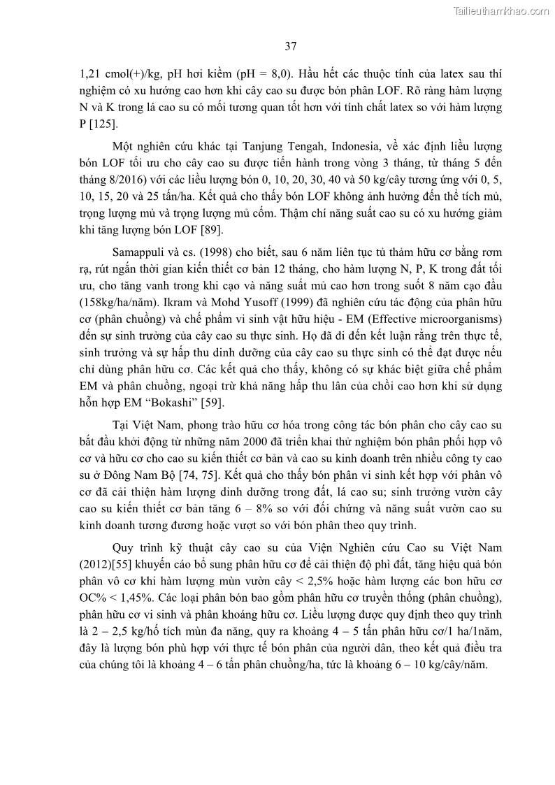 Luận án tiến sĩ khoa học cây trồng Nghiên cứu một số biện pháp kỹ thuật canh tác phù hợp cho cây cao su tiểu điền tại Thừa Thiên Huế - 5 Trang 51