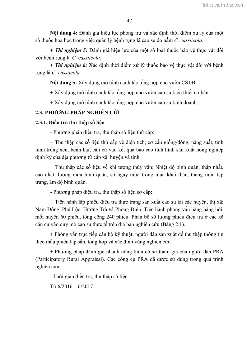 Luận án tiến sĩ khoa học cây trồng Nghiên cứu một số biện pháp kỹ thuật canh tác phù hợp cho cây cao su tiểu điền tại Thừa Thiên Huế - 6 Trang 61