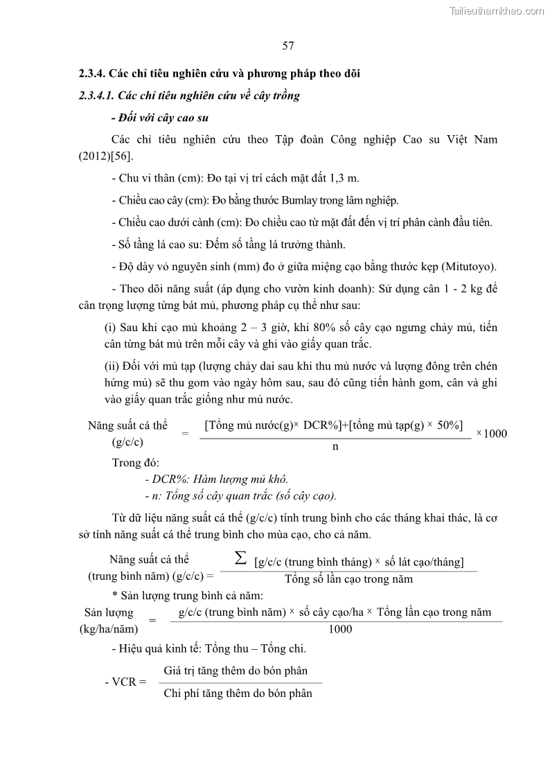 Luận án tiến sĩ khoa học cây trồng Nghiên cứu một số biện pháp kỹ thuật canh tác phù hợp cho cây cao su tiểu điền tại Thừa Thiên Huế - 6 Trang 71