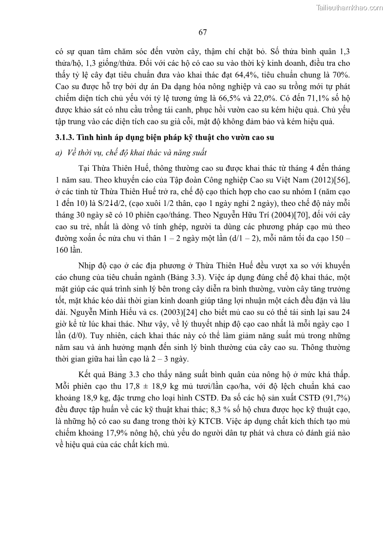 Luận án tiến sĩ khoa học cây trồng Nghiên cứu một số biện pháp kỹ thuật canh tác phù hợp cho cây cao su tiểu điền tại Thừa Thiên Huế - 7 Trang 81