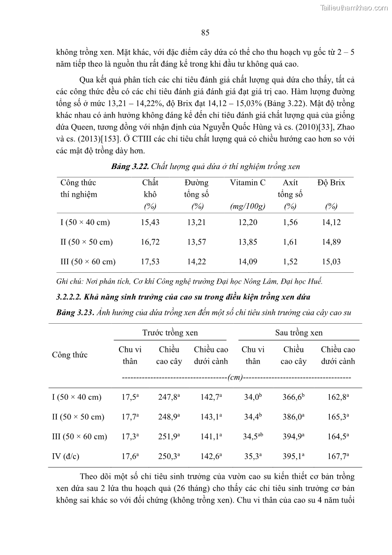 Luận án tiến sĩ khoa học cây trồng Nghiên cứu một số biện pháp kỹ thuật canh tác phù hợp cho cây cao su tiểu điền tại Thừa Thiên Huế - 9 Trang 99