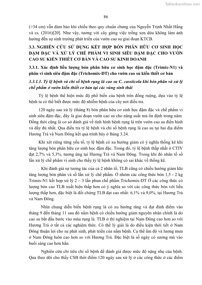 Luận án tiến sĩ khoa học cây trồng Nghiên cứu một số biện pháp kỹ thuật canh tác phù hợp cho cây cao su tiểu điền tại Thừa Thiên Huế - 9 Trang 100