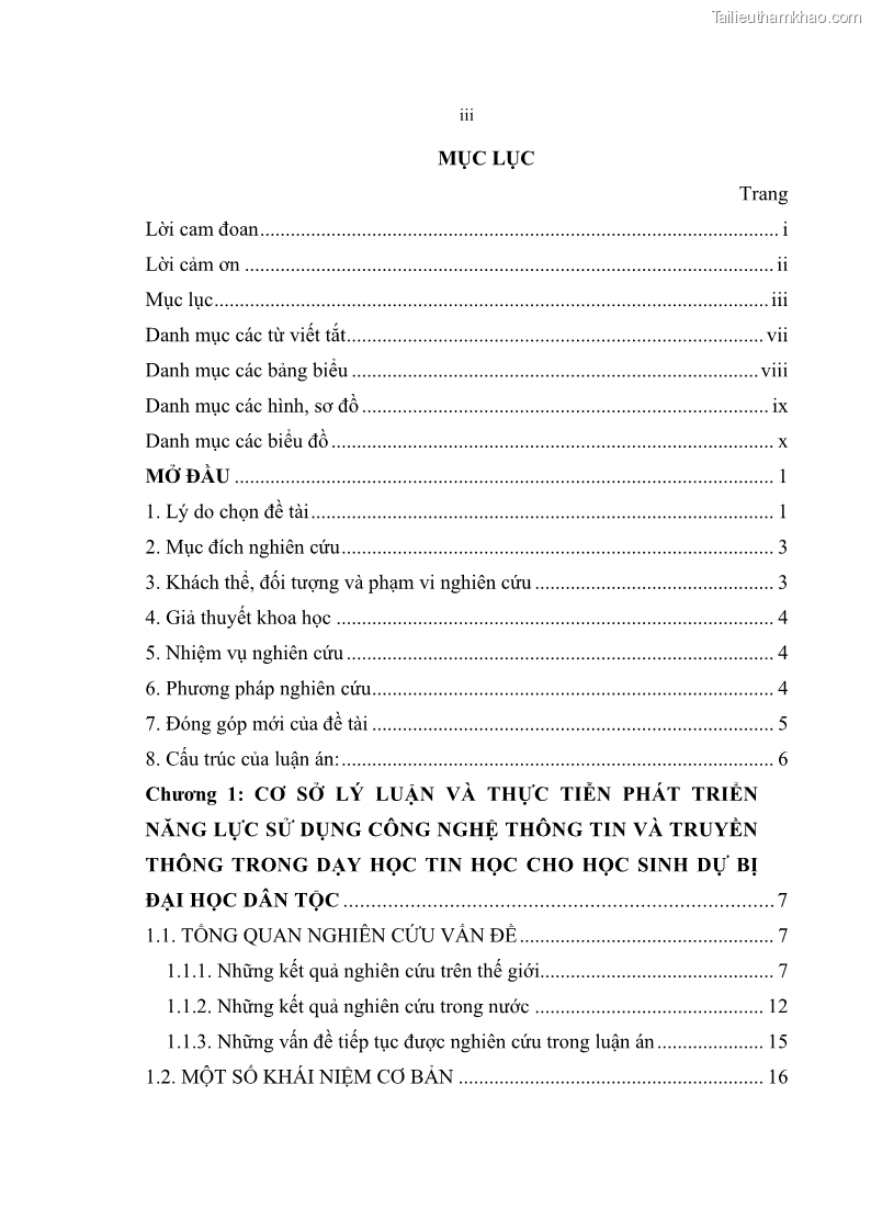 Luận án tiến sĩ khoa học giáo dục Phát triển năng lực sử dụng công nghệ thông tin và truyền thông trong dạy học Tin học cho học sinh dự bị Đại học Dân tộc - 1 Trang 5