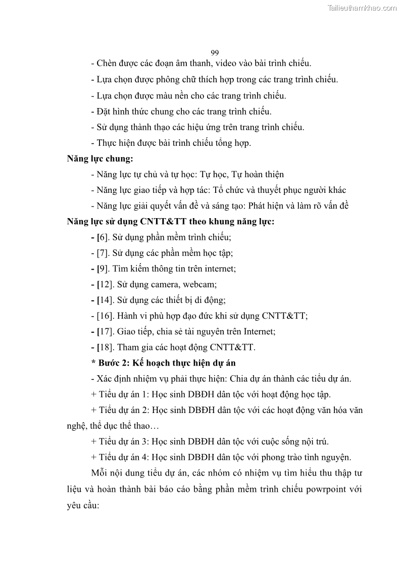 Luận án tiến sĩ khoa học giáo dục Phát triển năng lực sử dụng công nghệ thông tin và truyền thông trong dạy học Tin học cho học sinh dự bị Đại học Dân tộc - 10 Trang 111