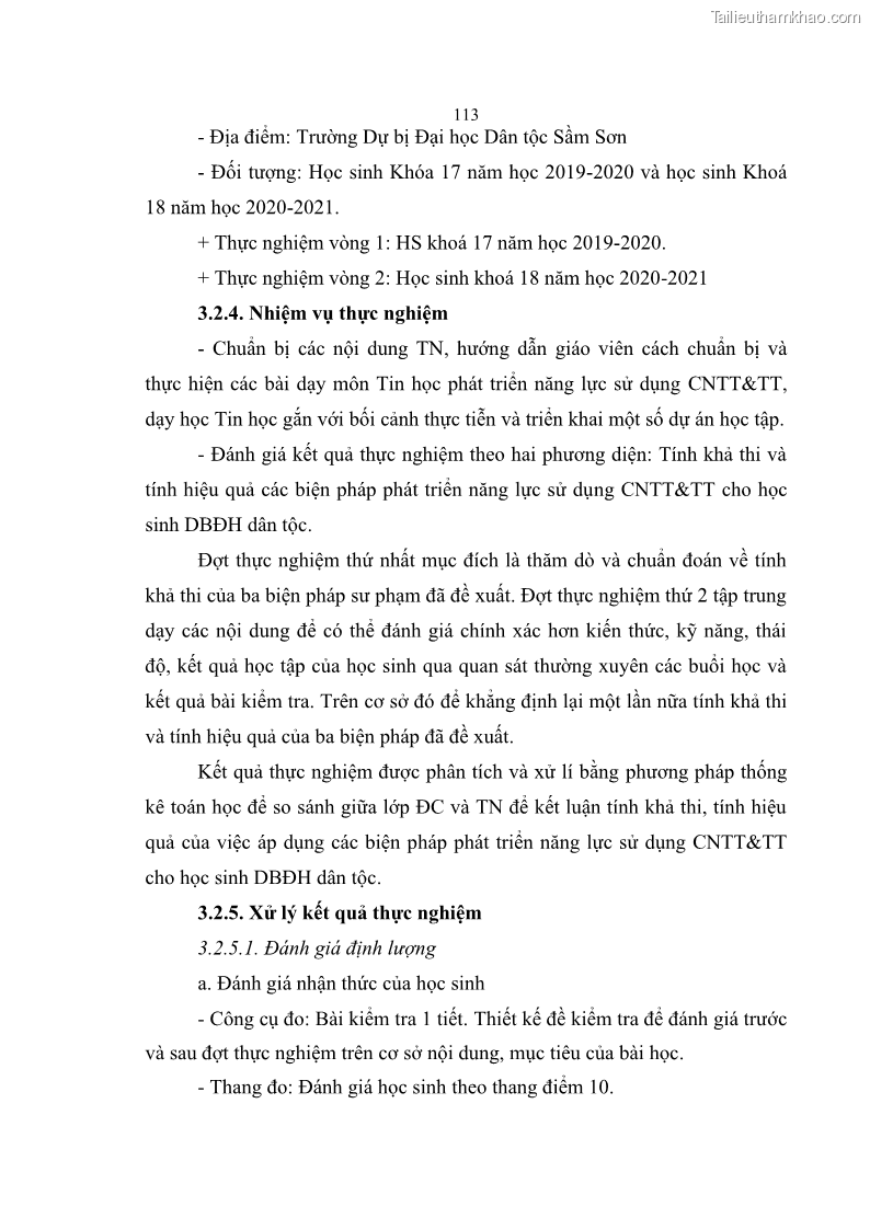Luận án tiến sĩ khoa học giáo dục Phát triển năng lực sử dụng công nghệ thông tin và truyền thông trong dạy học Tin học cho học sinh dự bị Đại học Dân tộc - 11 Trang 125
