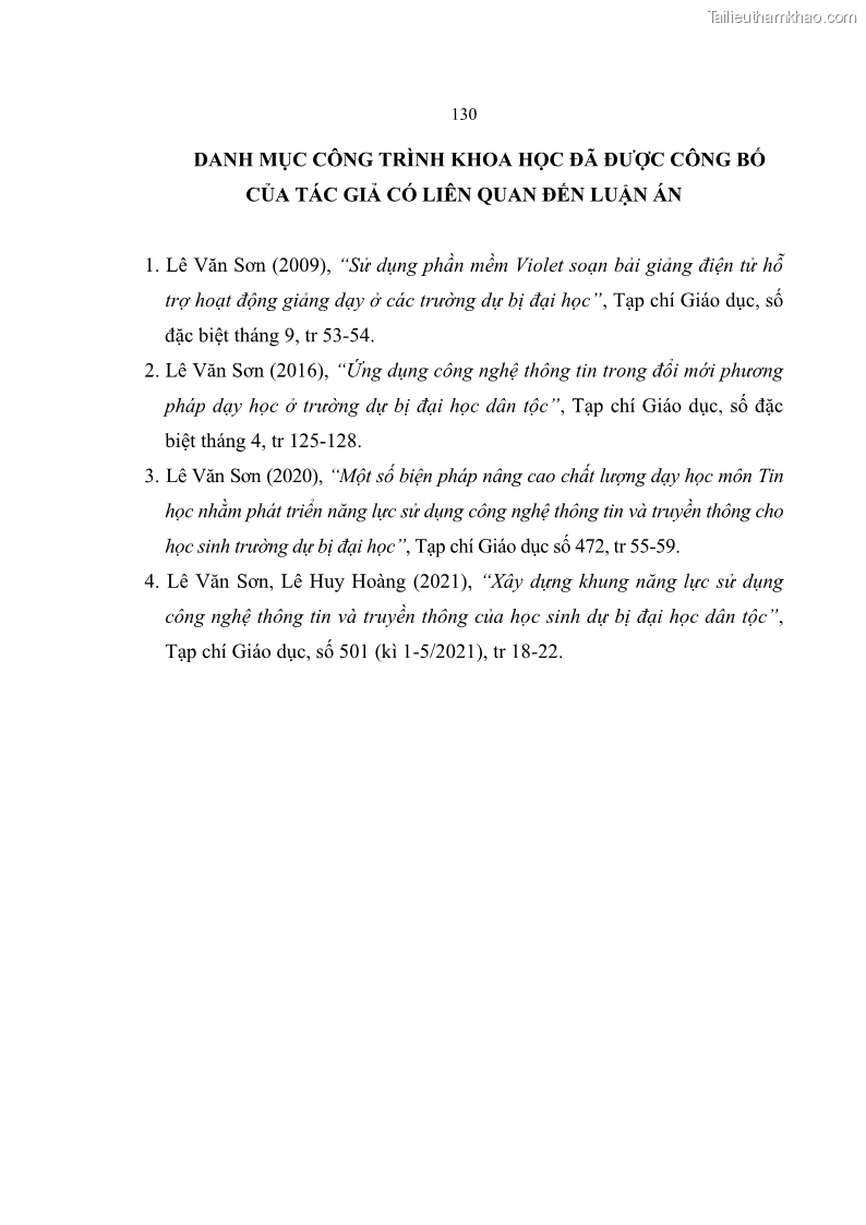 Luận án tiến sĩ khoa học giáo dục Phát triển năng lực sử dụng công nghệ thông tin và truyền thông trong dạy học Tin học cho học sinh dự bị Đại học Dân tộc - 12 Trang 142