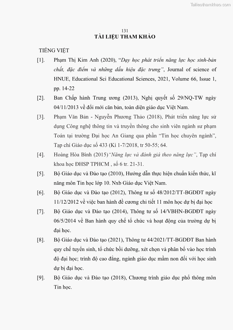 Luận án tiến sĩ khoa học giáo dục Phát triển năng lực sử dụng công nghệ thông tin và truyền thông trong dạy học Tin học cho học sinh dự bị Đại học Dân tộc - 12 Trang 143
