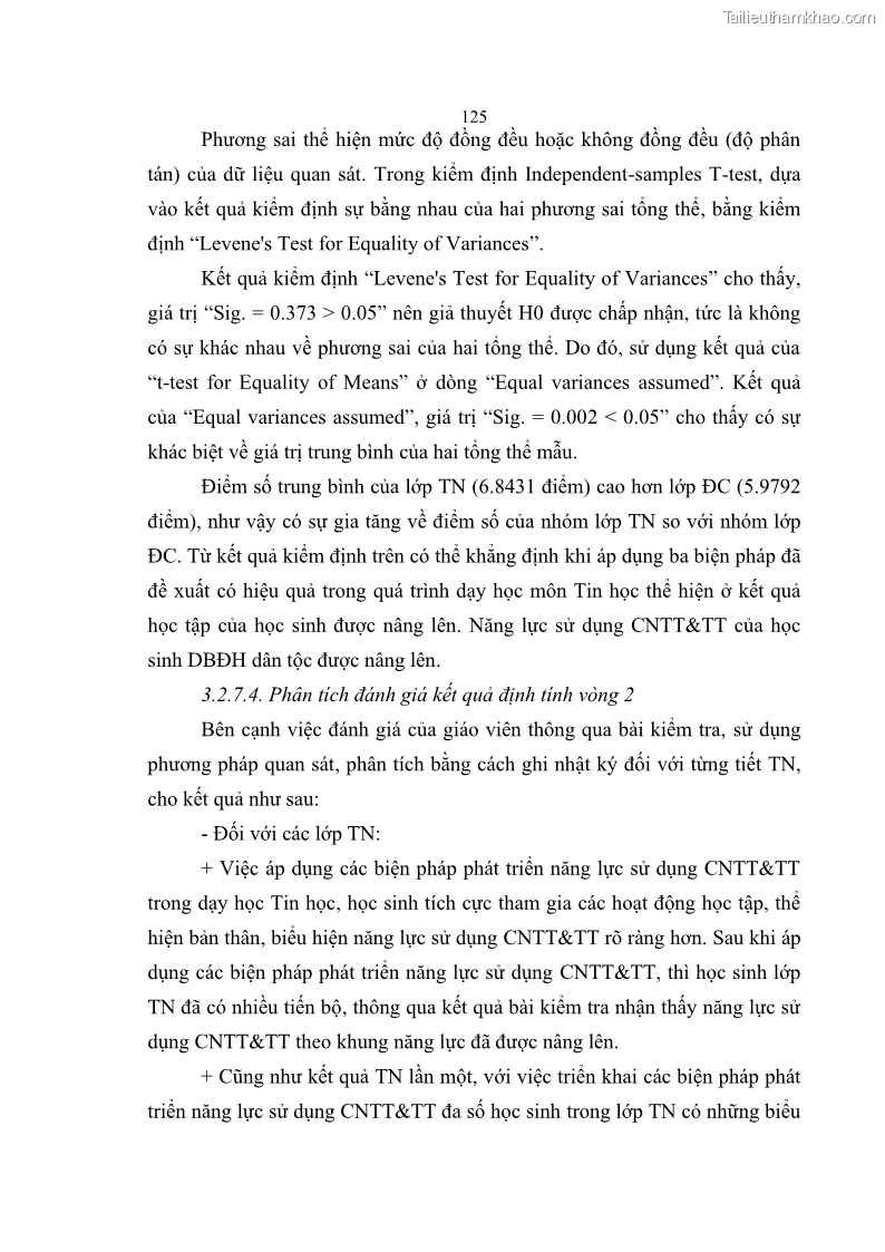 Luận án tiến sĩ khoa học giáo dục Phát triển năng lực sử dụng công nghệ thông tin và truyền thông trong dạy học Tin học cho học sinh dự bị Đại học Dân tộc - 12 Trang 137