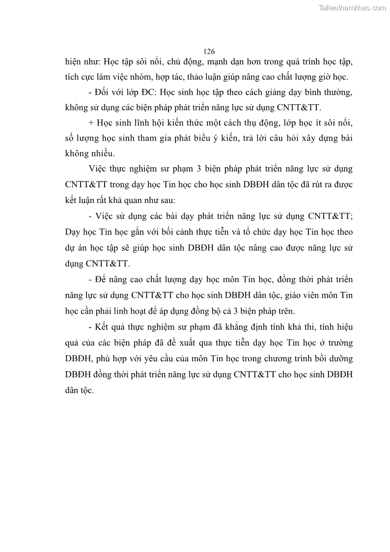 Luận án tiến sĩ khoa học giáo dục Phát triển năng lực sử dụng công nghệ thông tin và truyền thông trong dạy học Tin học cho học sinh dự bị Đại học Dân tộc - 12 Trang 138