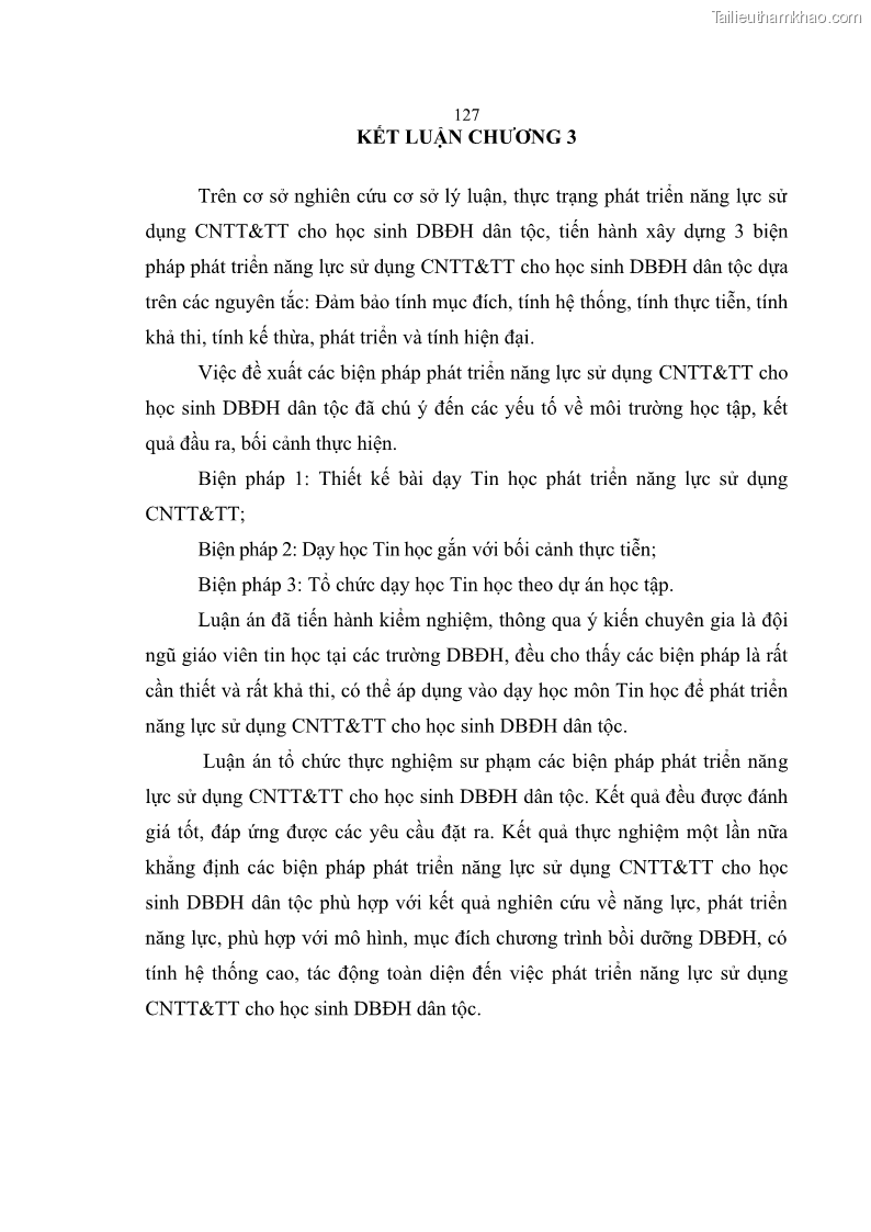 Luận án tiến sĩ khoa học giáo dục Phát triển năng lực sử dụng công nghệ thông tin và truyền thông trong dạy học Tin học cho học sinh dự bị Đại học Dân tộc - 12 Trang 139