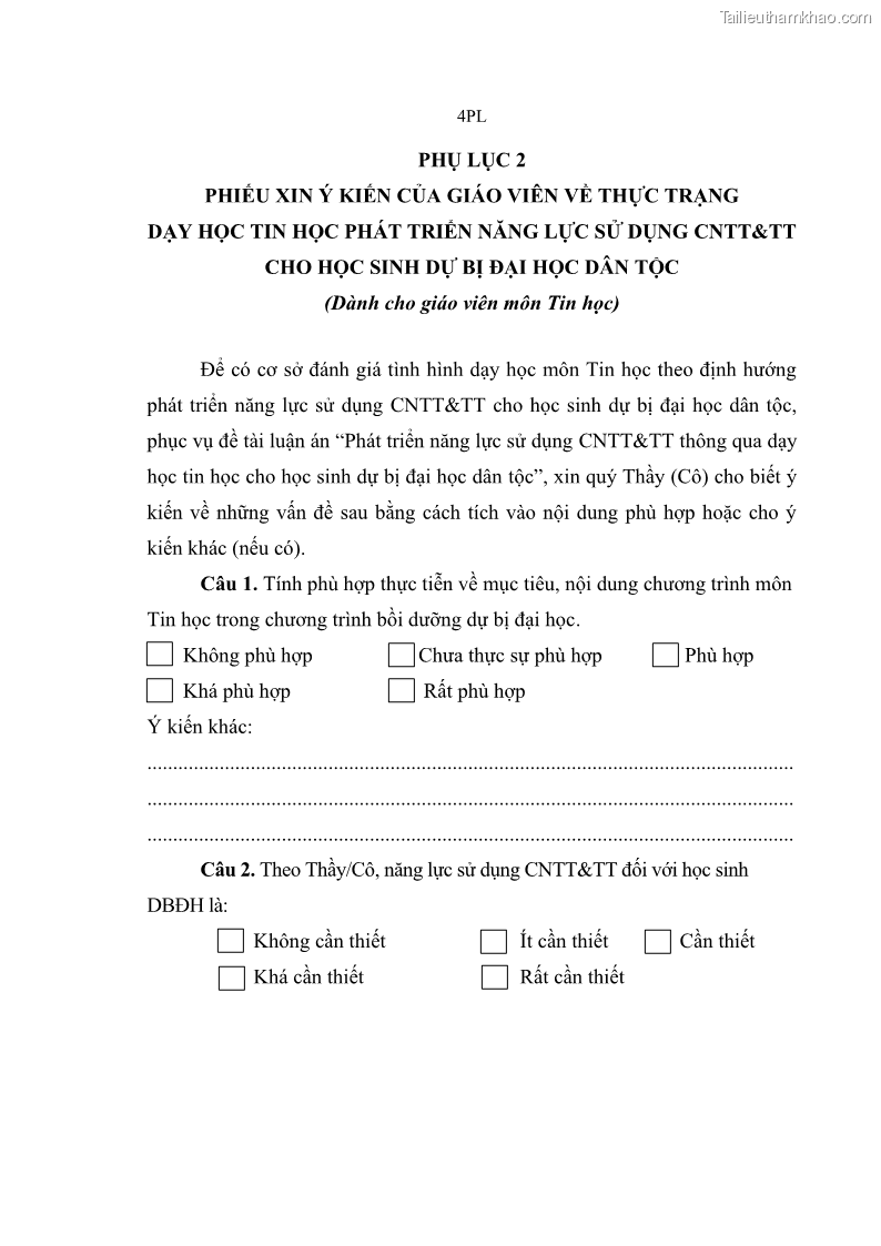 Luận án tiến sĩ khoa học giáo dục Phát triển năng lực sử dụng công nghệ thông tin và truyền thông trong dạy học Tin học cho học sinh dự bị Đại học Dân tộc - 13 Trang 156