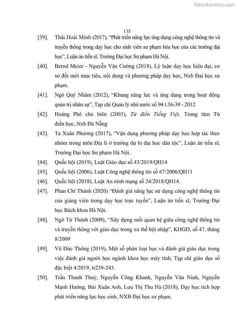 Luận án tiến sĩ khoa học giáo dục Phát triển năng lực sử dụng công nghệ thông tin và truyền thông trong dạy học Tin học cho học sinh dự bị Đại học Dân tộc - 13 Trang 147