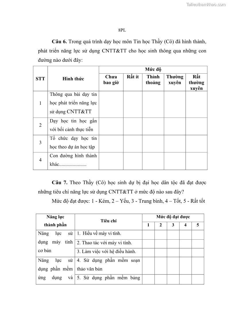 Luận án tiến sĩ khoa học giáo dục Phát triển năng lực sử dụng công nghệ thông tin và truyền thông trong dạy học Tin học cho học sinh dự bị Đại học Dân tộc - 14 Trang 160