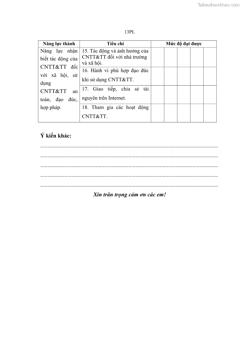 Luận án tiến sĩ khoa học giáo dục Phát triển năng lực sử dụng công nghệ thông tin và truyền thông trong dạy học Tin học cho học sinh dự bị Đại học Dân tộc - 14 Trang 165