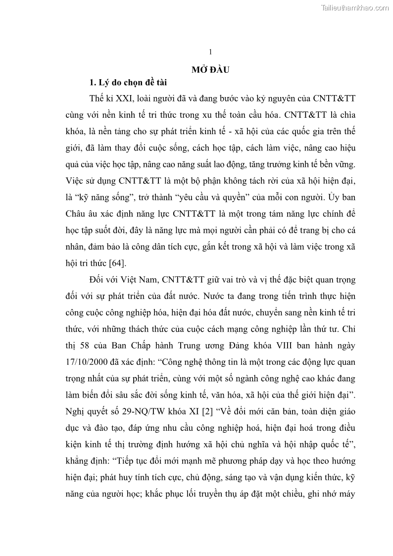 Luận án tiến sĩ khoa học giáo dục Phát triển năng lực sử dụng công nghệ thông tin và truyền thông trong dạy học Tin học cho học sinh dự bị Đại học Dân tộc - 2 Trang 13