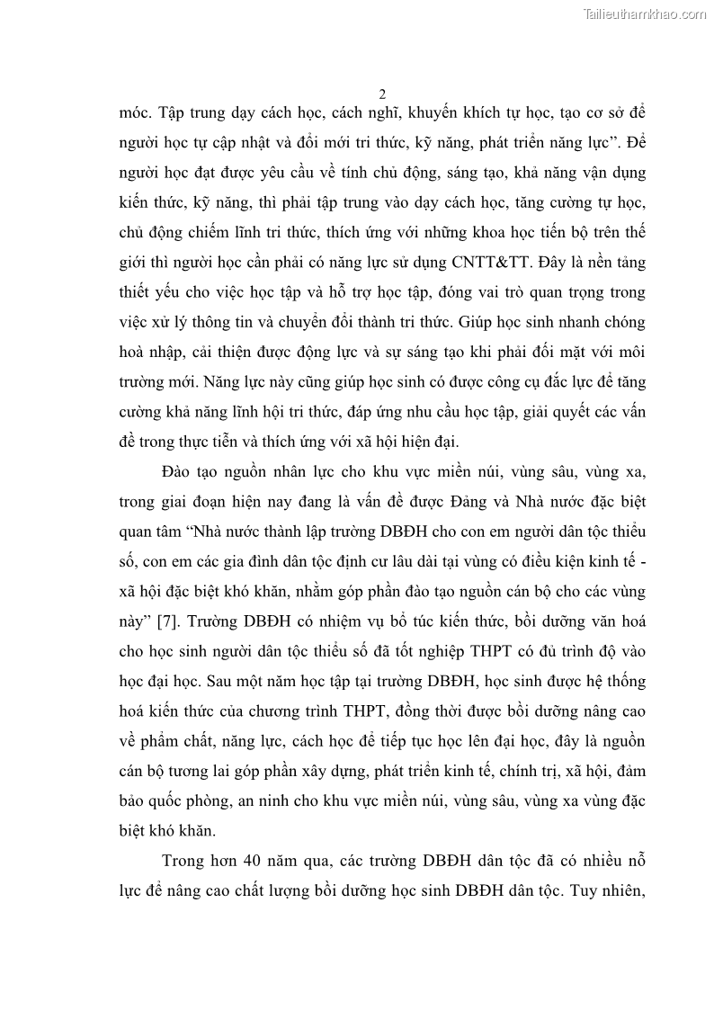 Luận án tiến sĩ khoa học giáo dục Phát triển năng lực sử dụng công nghệ thông tin và truyền thông trong dạy học Tin học cho học sinh dự bị Đại học Dân tộc - 2 Trang 14
