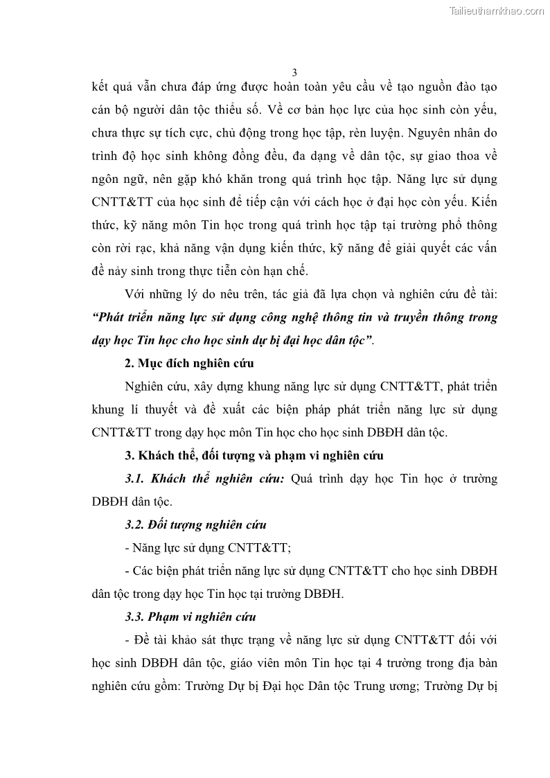 Luận án tiến sĩ khoa học giáo dục Phát triển năng lực sử dụng công nghệ thông tin và truyền thông trong dạy học Tin học cho học sinh dự bị Đại học Dân tộc - 2 Trang 15