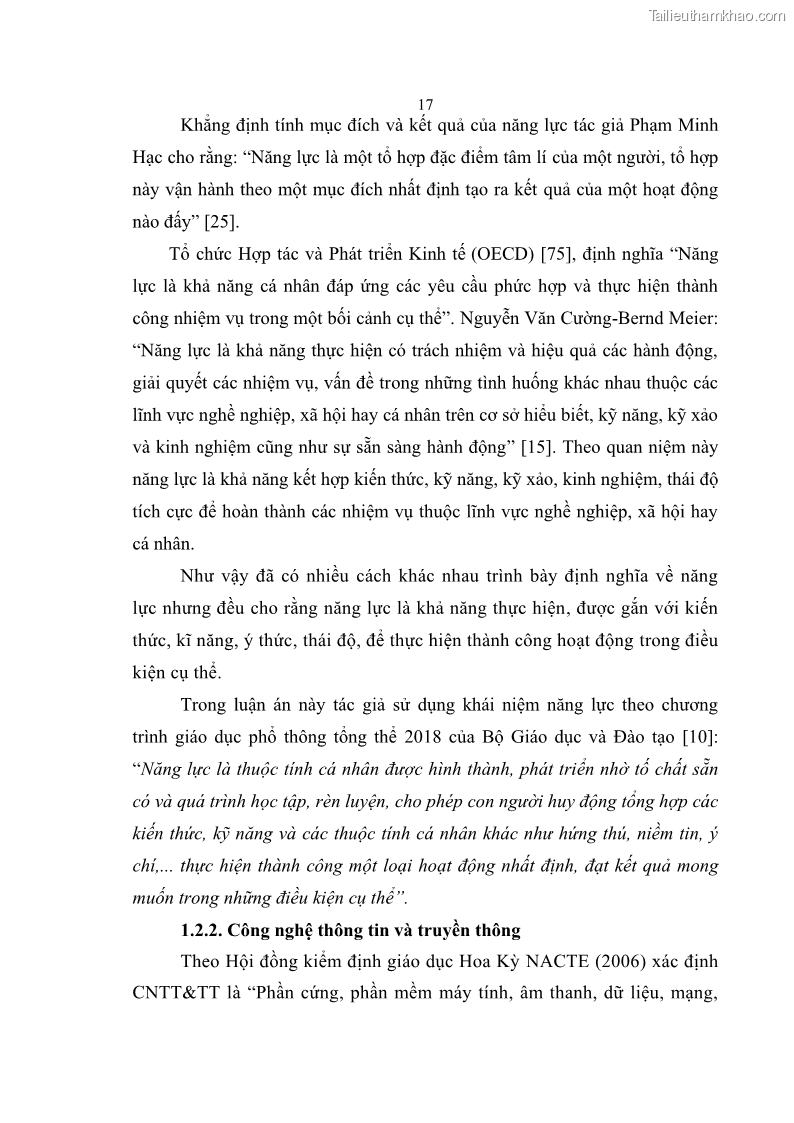 Luận án tiến sĩ khoa học giáo dục Phát triển năng lực sử dụng công nghệ thông tin và truyền thông trong dạy học Tin học cho học sinh dự bị Đại học Dân tộc - 3 Trang 29