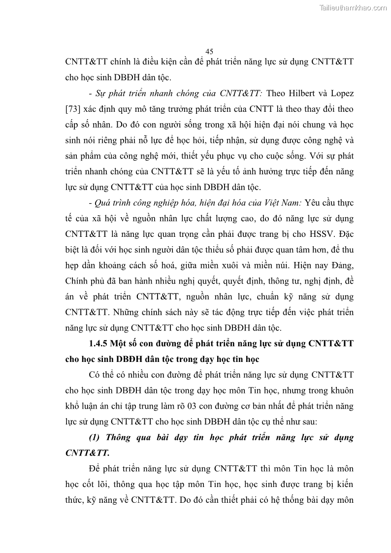 Luận án tiến sĩ khoa học giáo dục Phát triển năng lực sử dụng công nghệ thông tin và truyền thông trong dạy học Tin học cho học sinh dự bị Đại học Dân tộc - 5 Trang 57