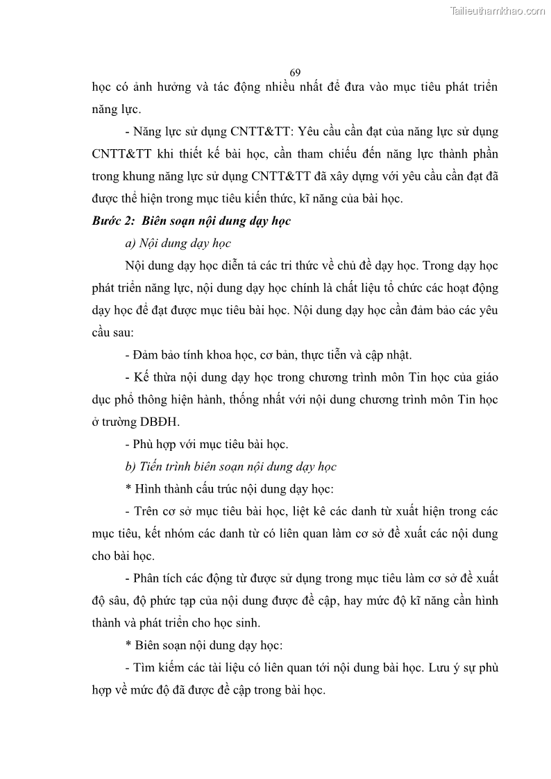 Luận án tiến sĩ khoa học giáo dục Phát triển năng lực sử dụng công nghệ thông tin và truyền thông trong dạy học Tin học cho học sinh dự bị Đại học Dân tộc - 7 Trang 81
