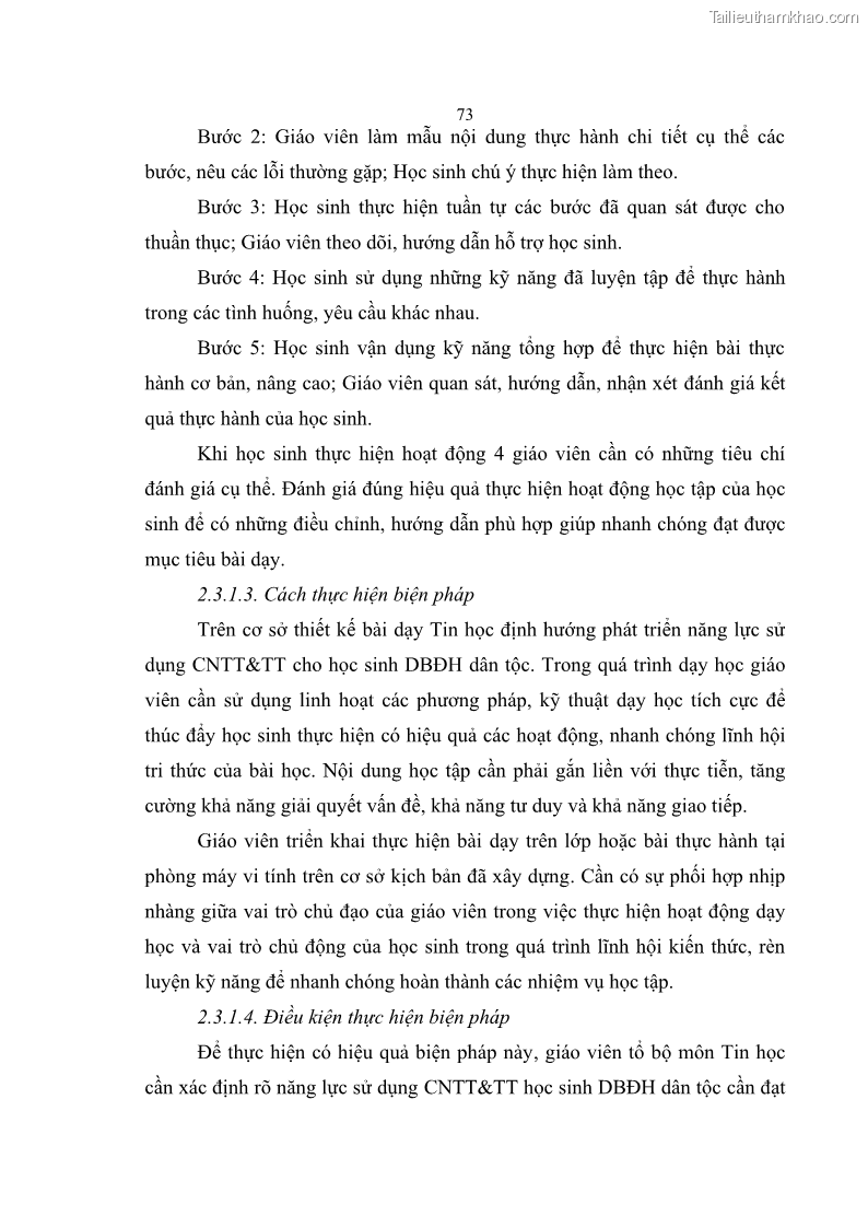 Luận án tiến sĩ khoa học giáo dục Phát triển năng lực sử dụng công nghệ thông tin và truyền thông trong dạy học Tin học cho học sinh dự bị Đại học Dân tộc - 8 Trang 85